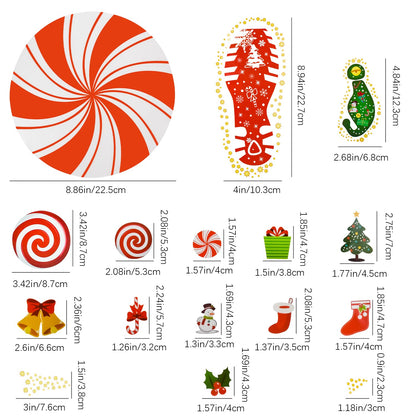 83 Pcs Peppermint Floor Decals Stickers Set Self Adhesive Candy Cane Stickers for Christmas Candy Party Decoration