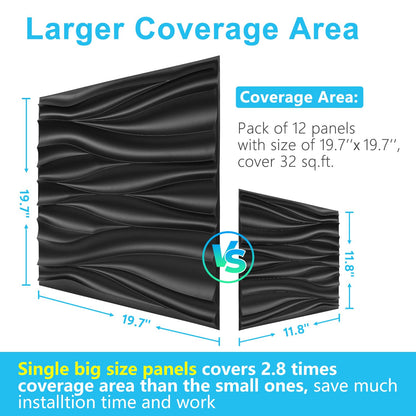 STICKGOO Black 3D Wall Panels, Wave Design Textured PVC Wall Panels, 19.7''x19.7'' Modern Accent Wall Panels for Interior Wall Decor Bedroom Office Living Room