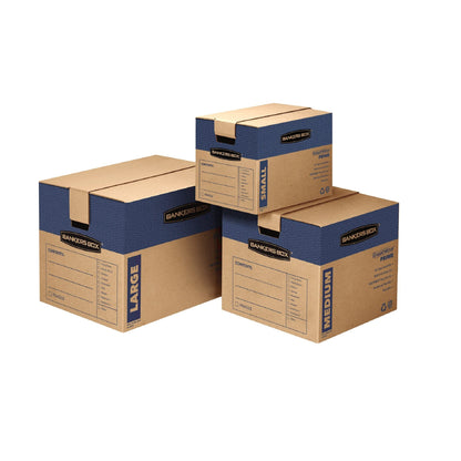 Bankers Box Large Prime Moving Box 6 Pack, Reinforced Handles, Tape-Free Assembly, Attached Lid, 18-in x 18-in x 24-in (0062904)