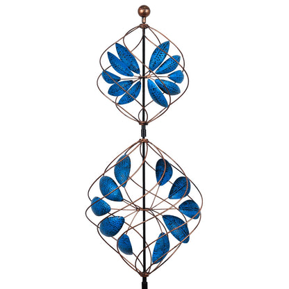 hogardeck Large Wind Spinner Outdoor, 85" Metal Kinetic Wind Spinner with Heavy-Duty Stakes, 360° Rotating Double-Layer Retro Yard Art for Home Outside Garden Lawn Backyard Patio Decor (Blue, Bronze)