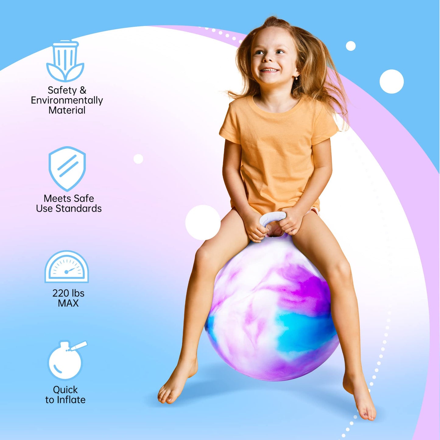 ZOOJOY Hopper Ball, Hopping Toys for Kids, 20 inch Bouncy Ball with Handle for Boys Girls Aged 5-12, Inflatable Clouds Bounce Hopper Toy with Pump