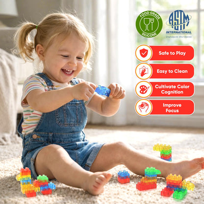 LESONG Sensory Building Toys for Toddlers: 24PCS Squeezable Silicone Stacking Toys – Early Learning Construction Playset for Preschool Manual Skills, Birthday Gifts