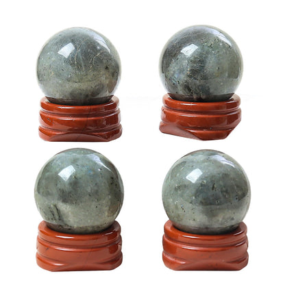 Casaper Natural Grey Moonstone Ball with Red Jasper Stand, Healing Crystal Sphere for Home Fengshui Yoga Meditation, Reiki Energy Balancing 1.18”(30mm)