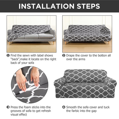Peryiter 3 Pcs Couch Cover Set for Living Room Furniture Covers for Couch and Sofas Loveseat Arm Chair Slipcover, Furniture Protector, Stretch, Wrinkle Free (Dark Gray)