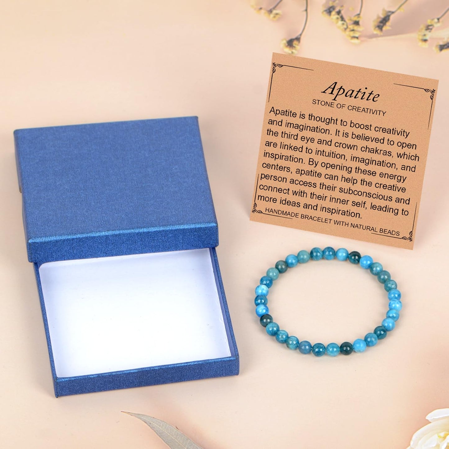 LPBeads Handmade Natural Gemstone Stretch Elastic 6mm Blue Apatite Bracelet Healing Crystal Round Stone Beads Jewelry Gifts for Women Men