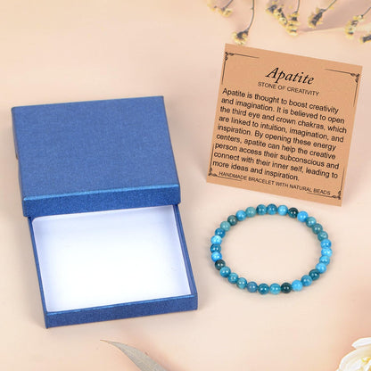 LPBeads Handmade Natural Gemstone Stretch Elastic 6mm Blue Apatite Bracelet Healing Crystal Round Stone Beads Jewelry Gifts for Women Men