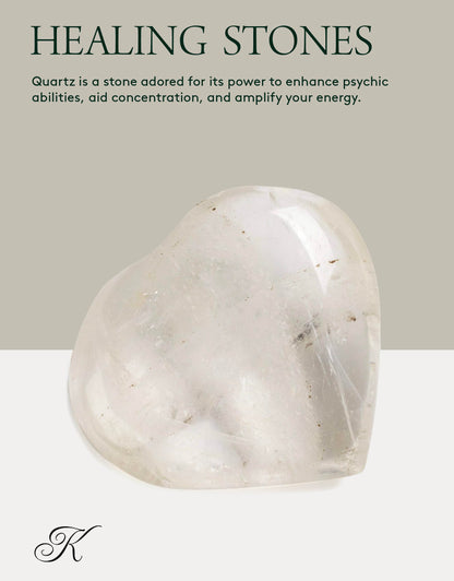 KALIFANO Quartz Heart Carving with Healing & Calming Effects - High Energy Reiki Worry Cuarzo Crystal Used for Soothing Anxiety and Stability (Information Card Included)
