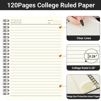 EUSOAR College Ruled Spiral Notebook, B5 6Packs 7.3"x10.2" 120 Pages Black Hardcover Ruled Travel Writing Notebooks Journal, Memo Notepad Sketchbook, Students Office Business Subject Diary Book