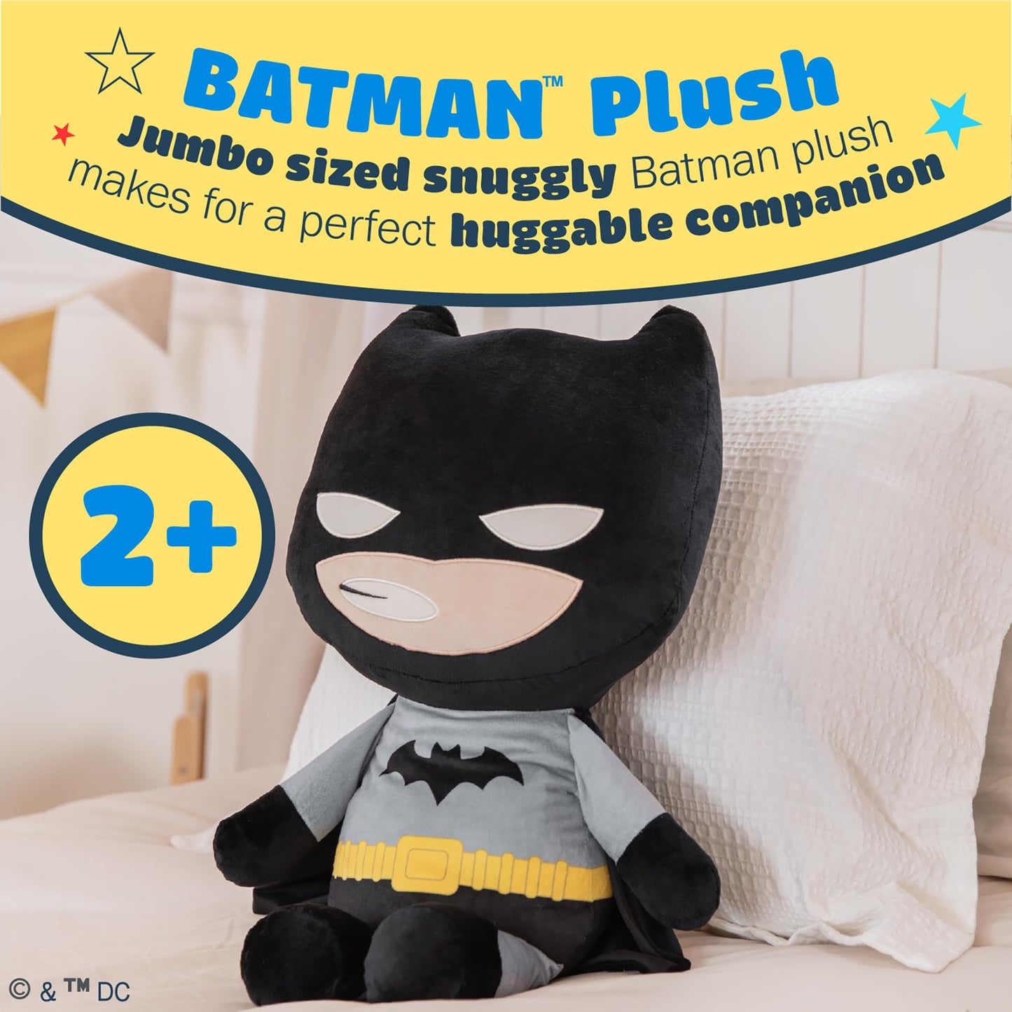 Kids Preferred DC Batman Plush, Beans in Body & Crinkle Feet, Extra Soft Stuffed Animal Toy for Baby and Toddler Boys & Girls – 25 Inch Size