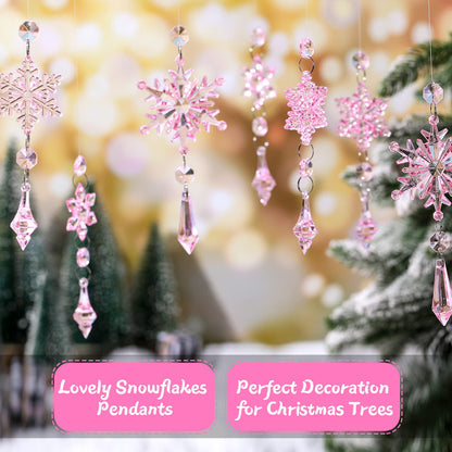 Boao Light Pink 15 Pcs Crystal Snowflake Ornaments for Winter Acrylic Snowflake Decorations Wonderland for Party Favor Celebration