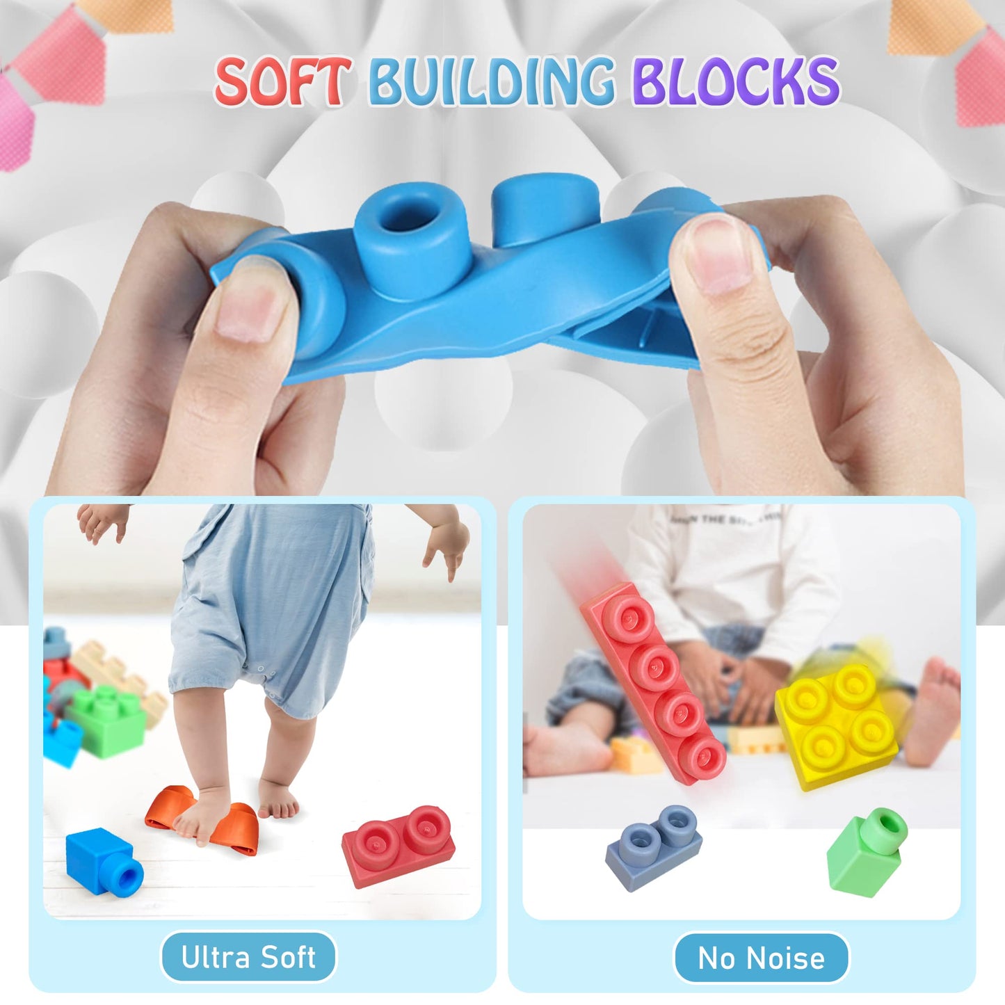 ROHSCE Baby Soft Blocks Building Block Toys 46Pcs,STEM Educational Toddler Gifts,Soft Spiky Sensory Balls - No Hole Wheat Straw Soft Toys for Toddlers