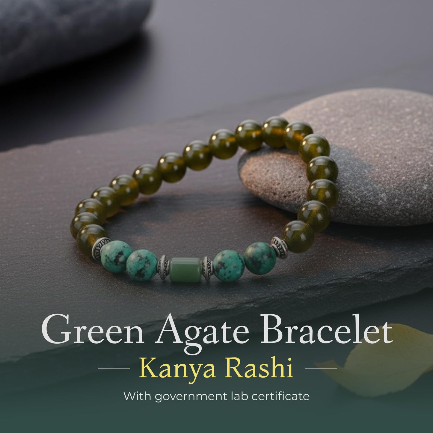 Divine Hindu Green Agate Stone Bracelet for Kanya Rashi (Virgo) | Certified Crystal Healing Bracelet for Reiki, Chakra Balancing, Astrology, Meditation, Men & Women.