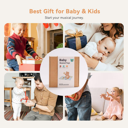 IEATFO Baby Musical Instruments - Your Child's First Musical Toys with Castanet Rainmaker Tambourine Xylophone - Baby Friendly Design Wooden Instruments Set Grow with Your Boys and Girls