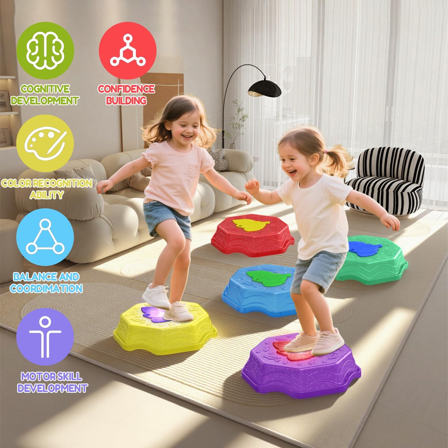 ABVSAB Stepping Stones for Kids with Light & Music,Toddler Sensory Toy for Obstacle Course Coordination，4 Year Old Girl Birthday Easter Gifts for Kids Boys Girls 3+