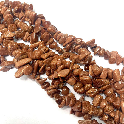 31 inches Chip Stone Loose Gemstones Beads Drilled Strand for Jewelry Making (Gold Sand Stone)