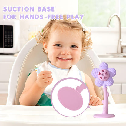 Baby Teething Toys 3-6 Months, Teether and Sensory Rattle for Babies 0-6 Months, Food Grade Silicone Teethers 6-12 Months, Infant Teething Relief Chew Toys, Sunnyflower Teether Toy BPA Free - Purple