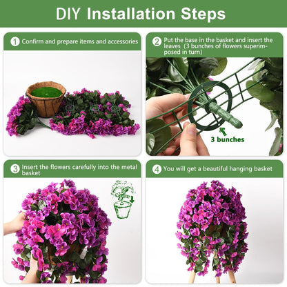 INQCMY Artificial Fake Hanging Plants Flowers Basket for Spring Summer Outdoor Outside Decoration,Faux Silk Begonia Flower in Planter Look Real UV Resistant for Home Porch Patio Balcony Yard Decor