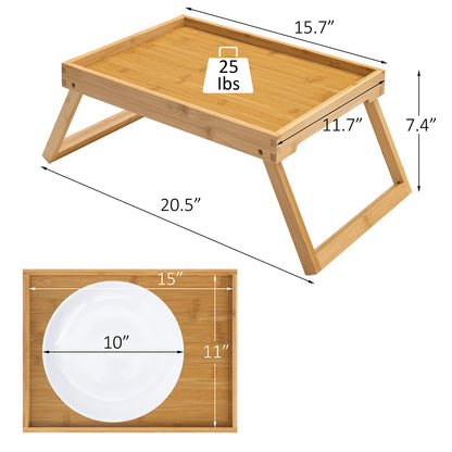 Kaukinye Bamboo Bed Tray Table with Foldable Legs, Breakfast Tray, Laptop Desk for Bed or Sofa,Serving,TV Table Kitchen, Eating,Working, Reading (Beige)
