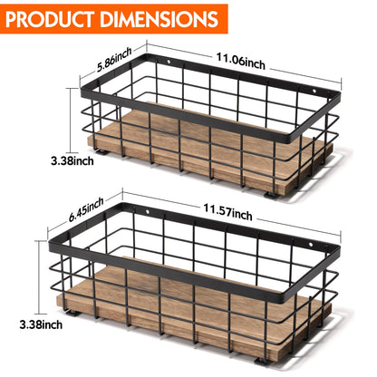 TJ.MOREE Small Metal Wire Basket, Decorative Wood Base Organizer for Bathroom, Kitchen, Basket for Toilet Paper Storage, Sugar Packet, Coffee Syrup, Guest Towel, Napkin(2 Packs)
