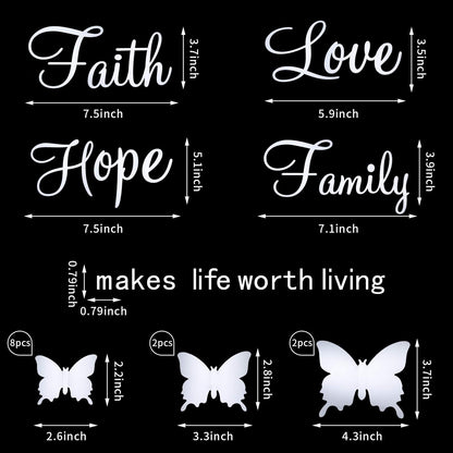 3D Acrylic Mirror Wall Decor Stickers Removable Butterfly Mirror Wall Stickers DIY Faith Makes All Things Possible for Home Office School Teen Dorm Room Decoration(Silver)