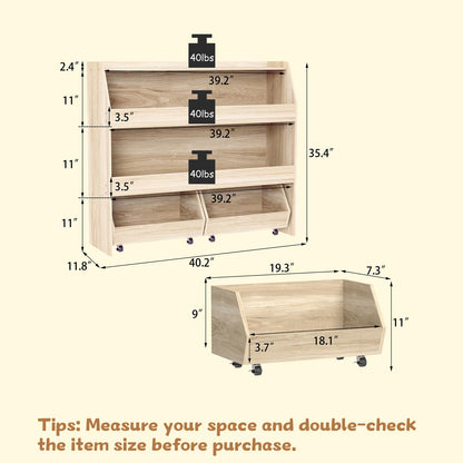 COZPAW Toy Storage Organizer, 3 Tier Montessori Shelf with Movable Bins (Wood)