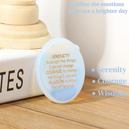 QINJIEJIE Serenity Prayer Opal Stone Healing Crystals Worry Stones for Anxiety Engraved Inspirational Stones Anxiety Relief Items Encouragement Gifts for Women Men Teacher