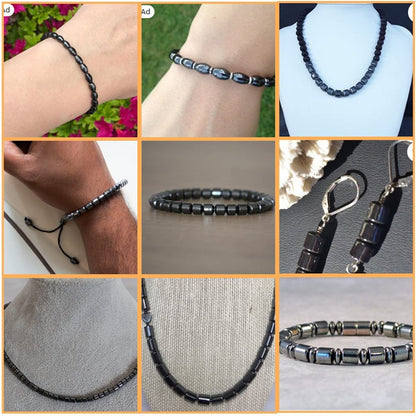 HAAMIIQII 50pcs 8mm Natural Black Hematite Loose Gemstone Beads Heart Shape Spacer Stone Beads for Jewelry Making DIY Bracelets Necklaces Crafting