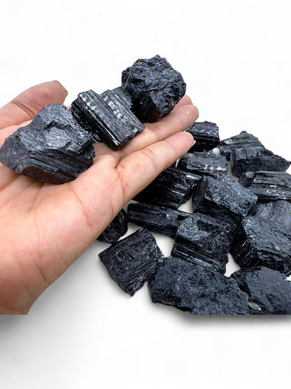 Rough Black Tourmaline Crystals - Raw Natural Black Tourmaline Stones Bulk - Crystal Healing (1-2", 3, count)