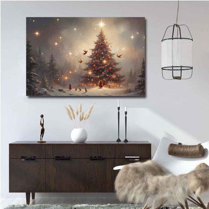 Framed Canvas Wall Art Christmas Trees Christmas TV artwork for winter and holiday homes 28x40in Wood Framed