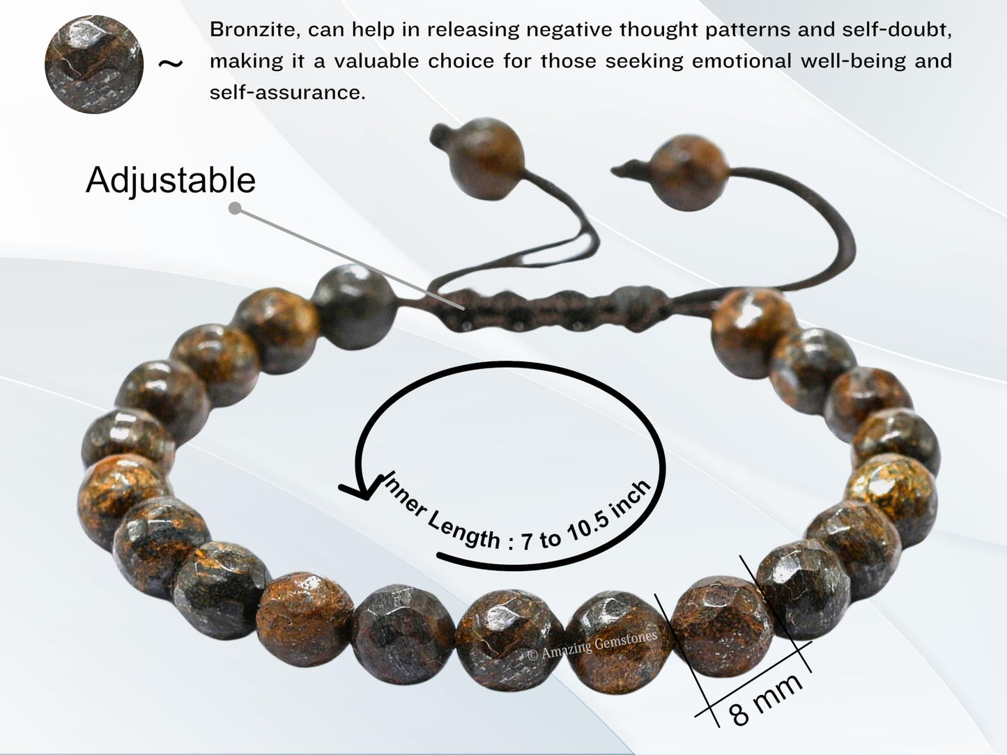 Amazing Gemstone Bronzite Bracelet for Women - Chakra Mens Bracelet Protection Crystals and Healing Stones - Blessing Bracelet Spiritual Meditation Gift Christmas Stocking