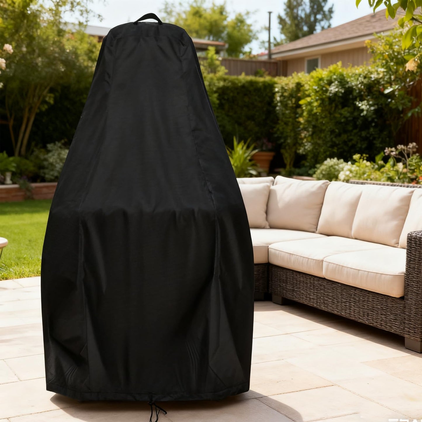 Aidetech Chiminea Cover for BALI OUTDOORS, Waterproof Outdoor Fireplace Fire Pit Cover- 25”D x 50”H, Black