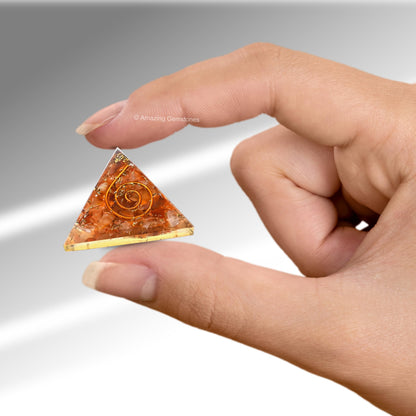 Amazing Gemstone Carnelian Orgone Pyramid - 30mm Small Orgonite Pyramids with Crystals and Healing Stones - Authentic Organite Gifts
