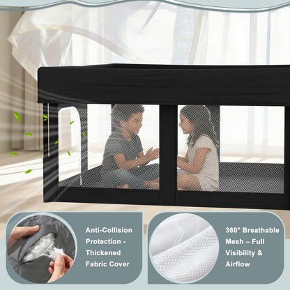 Foldable Baby Playpen, 50"×50" Play Yard for Toddlers, Portable & Collapsible Playpen with Gate, ASTM & CPSC Certified, Skin-Friendly & Breathable Mesh, Ideal for Indoor & Outdoor Use with Bag