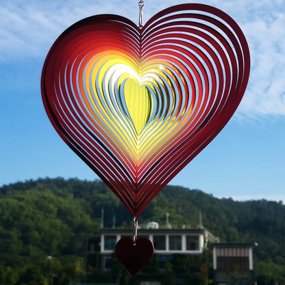 DJUAN Wind Spinner Red-Yellow Gradient Love Heart 3D Metal Hanging Wind Spinners Worth Gift Stainless Steel Yard Art Decorations Indoor/Outdoor Kinetic Wind Sculptures & Spinners