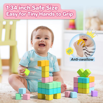 Asago Magnetic Blocks for Toddlers 1-3, 56PCS 1.34in Large Macaron Magnet Building Cubes for Kids, Stem Preschool Stack Construction Educational Toys for 3-5 Years Old Boys Girls