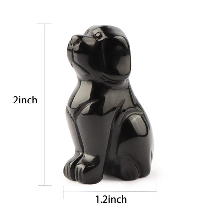 Artistone 2" Black Obsidian Dog Crystal Animals Figurine Carved Gemstone Puppy Dog Statue Sculpture Craft Home Decorations