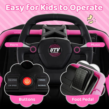 Costzon Electric Go Kart for Big Kids, 12V Ride on Race Toy Car w/Remote Control, LED Lights, 3 Speeds, 16" Wide Seat, Shock Absorbers, Horn & Music, Racing Kids Electric Kart for Boys & Girls (Pink)