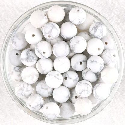NITOPUPU 100Pcs 8mm Natural Matte Howlite Beads Round Loose Gemstone Stone Beads for Jewerly Making with Crystal Stretch Cord