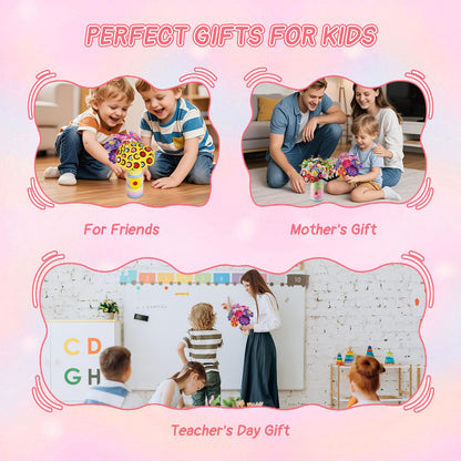 Mostop Poke-in Art Flower Bouquet DIY Craft Kit for Girls Age 4-5 6-7 8-12, Mess-Free Button Felt Flower Making Set, Creative Activity Educational Birthday Gift Toys for 6-8 8-10 Year Old Kids