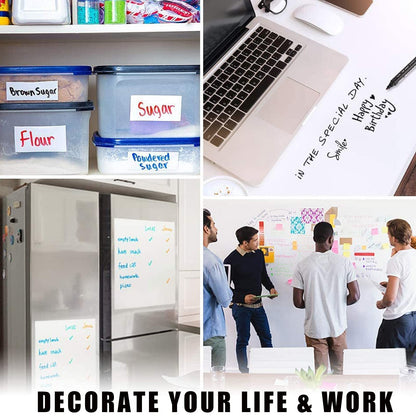 Self Adhesive White Board Paper - Dry Erase Wall Stickers Roll 17.7" x 78.7" (6.5 Feet) Message Board Wallpaper Decal for School/Office/Home/Kid/Art/Decorations, Safe for Adults & Kids with 4 Markers