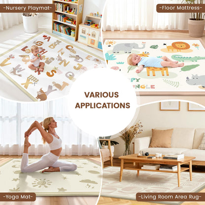 Omedecal 59"×71" Baby Play Mat for Floor & Playpen, 1.2" Thick High-Density Foam Nursery Mat for Tummy Time, Soft Plush Carpet with Non-Slip Bottom for Infant Toddler Baby Crawling & Playing (Khaki)