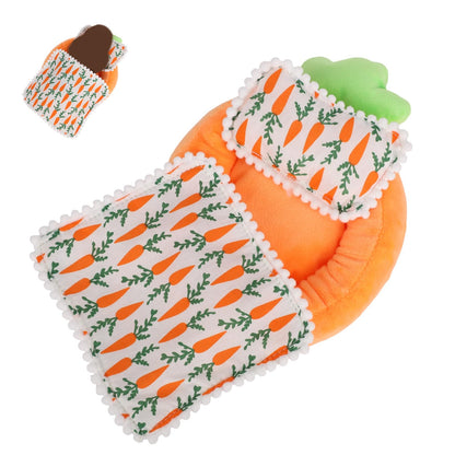 Mini Bed Sofa for 17cm/6.69in Doll, Cute Small Crib Bed Doll Quilt and Pillow Soft Furniture Bedroom Accessory Collectors Toy DIY Decoration Display Gifts(Orange Carrot)