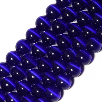 HAAMIIQII 60pcs 6mm Dark Blue Cat Eye Beads Round Loose Gemstone Beads for Jewelry Making Strand 15 Inch