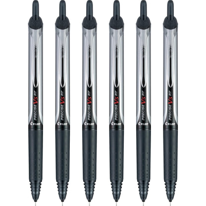 Pilot Precise V5 RT Refillable & Retractable Rollerball Pens, Extra Fine Point Pens 0.5 mm, Black, Pack of 6 - Ideal for School, Journaling & Office Writing
