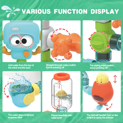 Bath Toys for Kids Ages 4-8, STEM 27 Pack | DIY Water Pipe Assembly Kit with Suction Cups | Mold-Free Educational Bath Toys | Kid&Toddler Bath Toy with Interactive Features for Cognitive Development