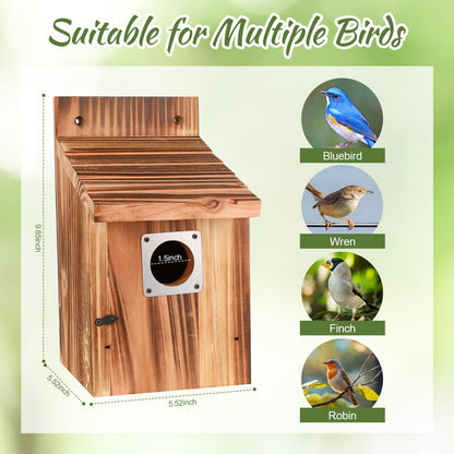 4-Piece Outdoor Bird House Set, Bird Houses for Outside with Metal Guards, Safety Locks, Flight Slots, & Ventilation, Bluebird Houses with 1-1/2" Entrance for Bluebirds, Wrens, Finches