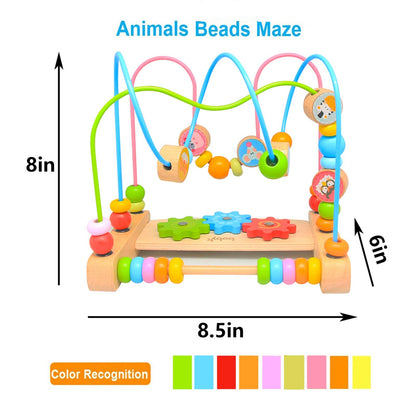 Bead Maze for Babies, Wooden Educational Abacus Beads Circle Toddler Toys - Colorful Roller Coaster Activity Game,Great Gift for Babies Toddlers Girls and Boys
