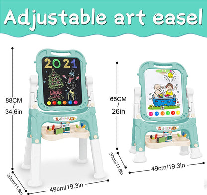 Mojitodon Easel for Kids,Rotatable Double Sided Easel for Kids Adjustable Standing Art Easel with Painting Accessories for Toddlers Boys and Girls-Green