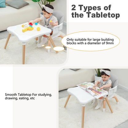 Komcot Baby High Chair, 7 in 1 Convertible High Chairs for Babies and Toddlers, Kids Learning Table, Building Block Table, Toddler Dining Chair with 360° Rotating Seat, 5-Point Safety Harness (Grey)