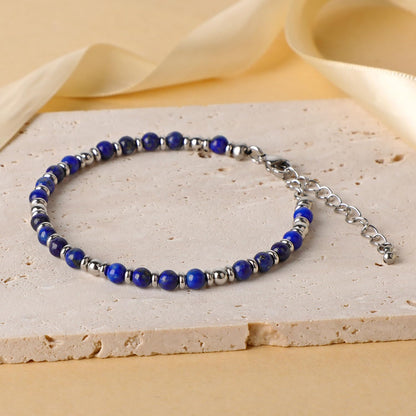 LPBeads 4mm Lapis Lazuli Tiny Beaded Bracelets For Women, Energy Gem Charm Jewelry Adjustable Bracelet Gifts for Mom, Daughter, Wife, Coworkers, Friends, Bestie